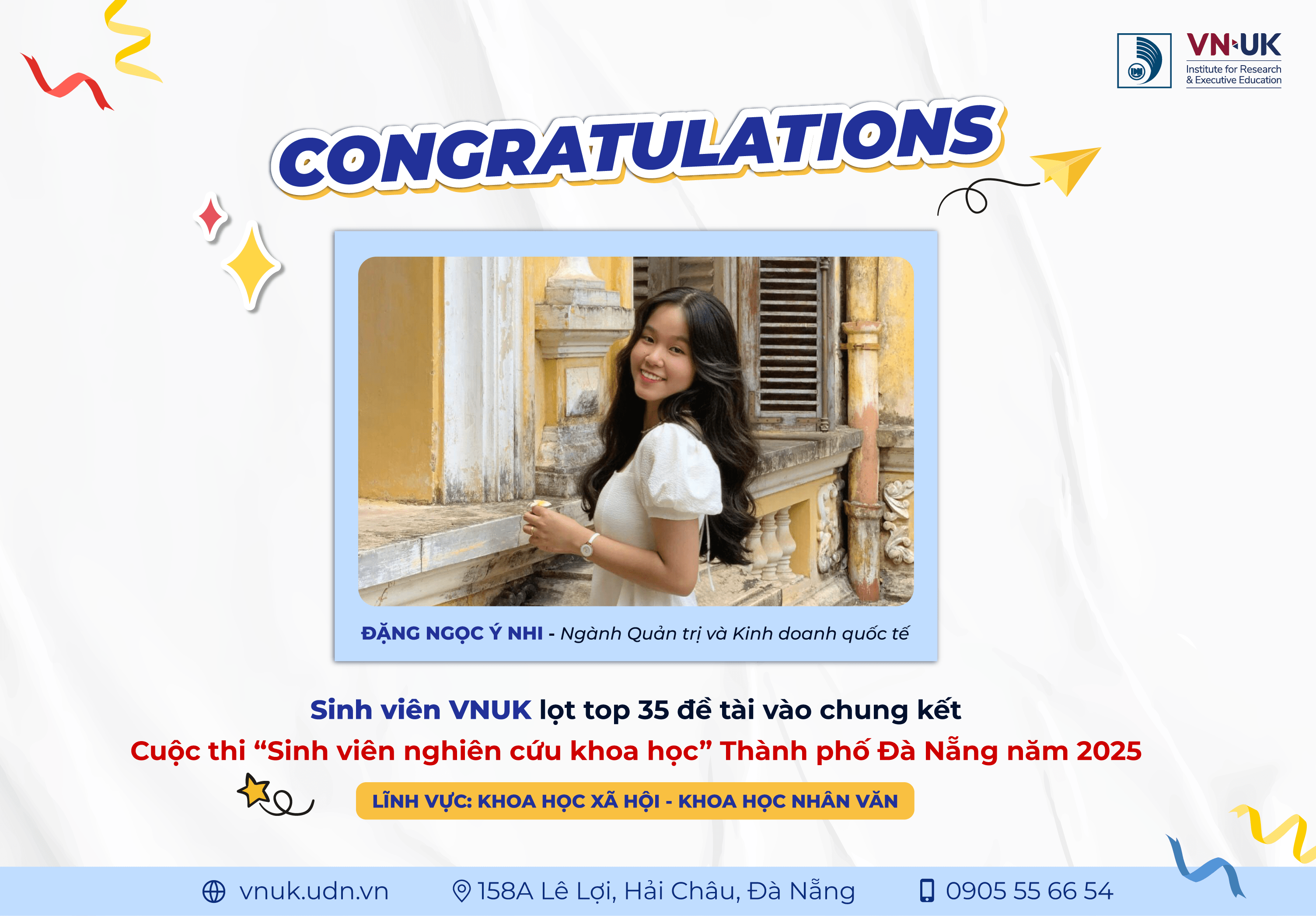 Chúc mừng sinh viên IEER lọt Top 35 đề tài vào Chung kết Cuộc thi “Sinh viên Nghiên cứu Khoa học” TP. Đà Nẵng 2025