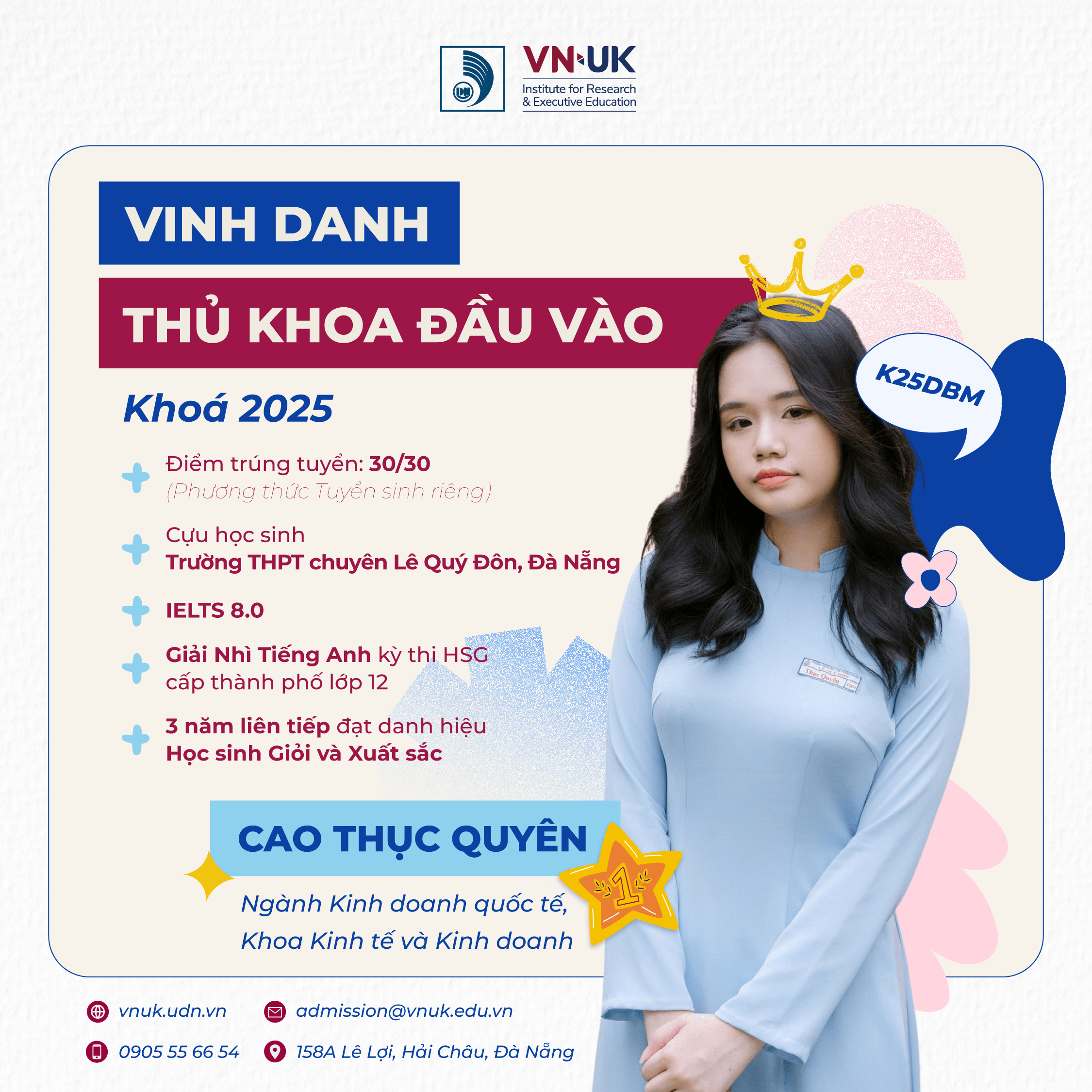 IEER chúc mừng thủ khoa xuất sắc toàn khóa kỳ tuyển sinh 2025 